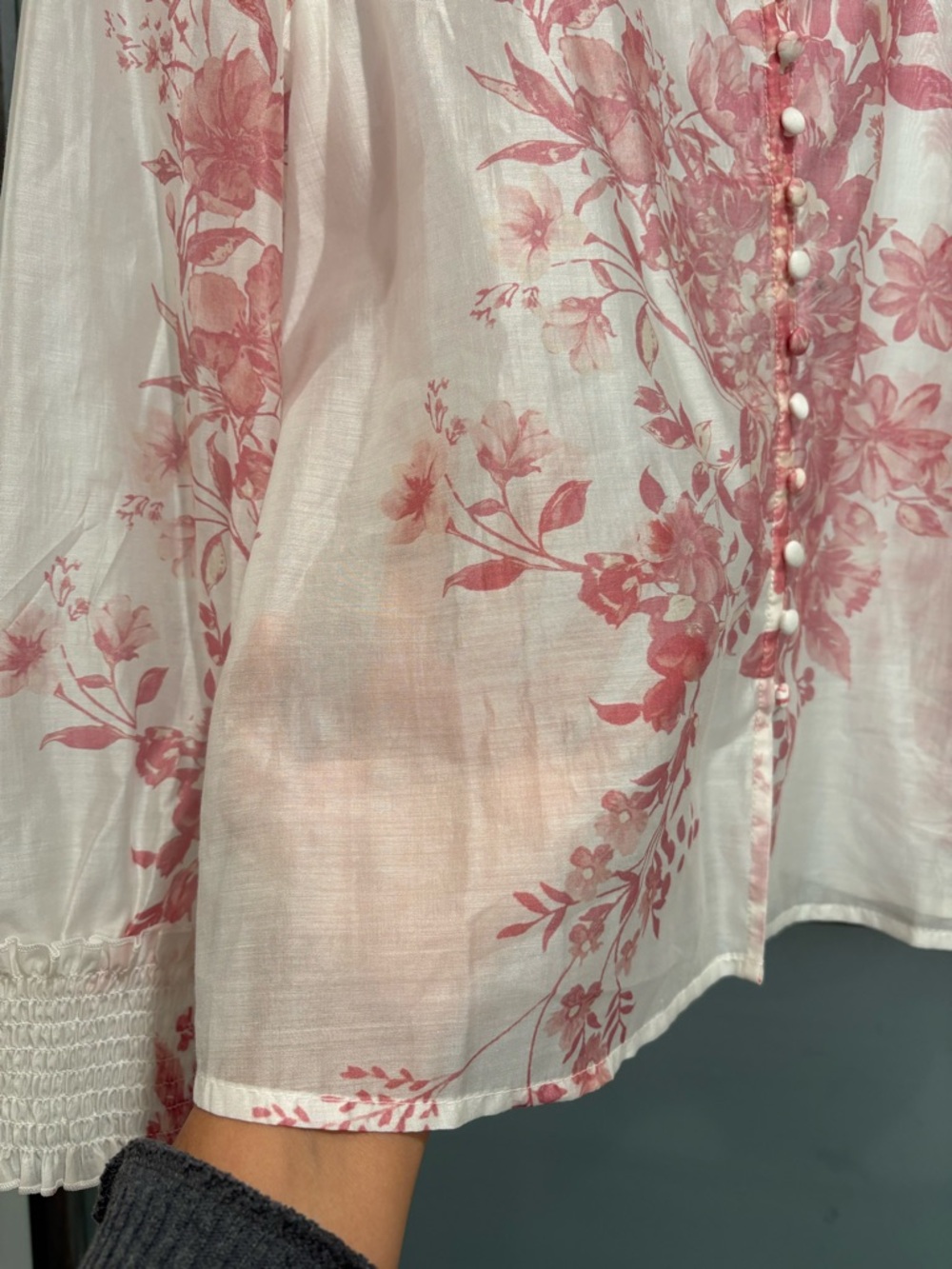 Bailey 44 Sheer White Blouse with Pink Floral Print - Picture 3 of 8
